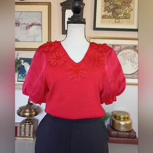 Chic Red Floral Women's Blouse